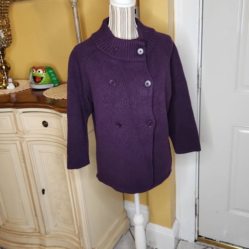 Talbots Wool Cashmere Cardigan Sweater Button Front Purple Size L Preppy